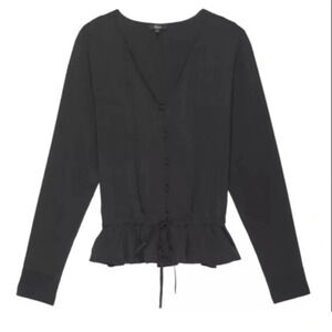 NWOT Rails Beaux Top Blouse Black Silk Ruffle Hem Waist Tie Casual Women’s XS